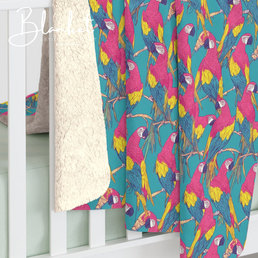 Tropical Parrots Vibe Sherpa Fleece Blanket - Cozy Home Decor Retro Colors