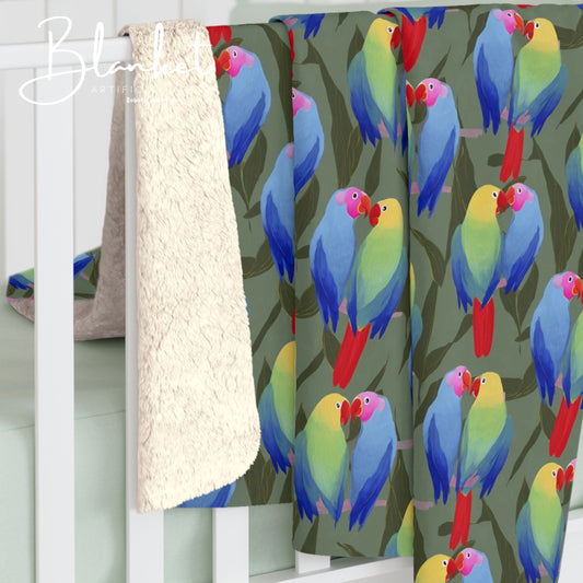 Vibrant Parrot Sherpa Fleece Blanket - Cozy Gift for Bird Lovers, Bright Colors