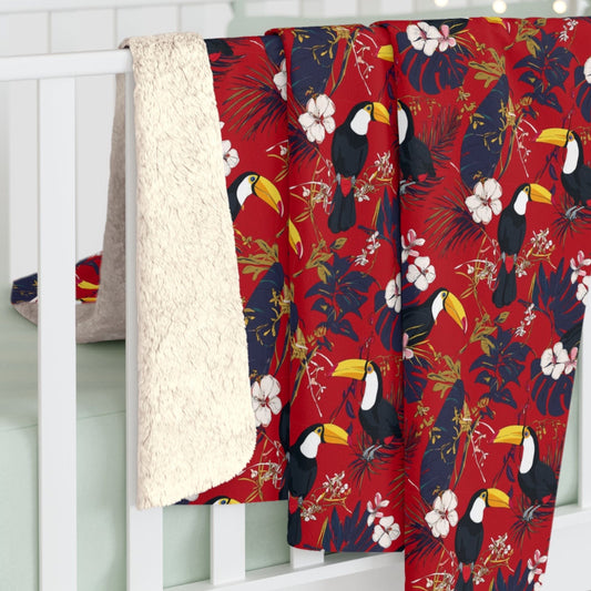 Gorgeous Reds Tropical Sherpa Fleece Blanket, Cozy Throw for Home Decor, Perfect for Tiki Parties