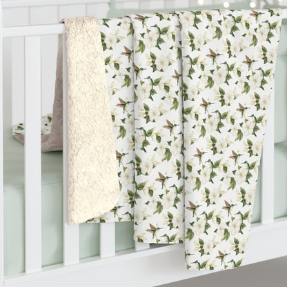 Sherpa Fleece Blanket - Garden Hummingbirds Wedding Throw