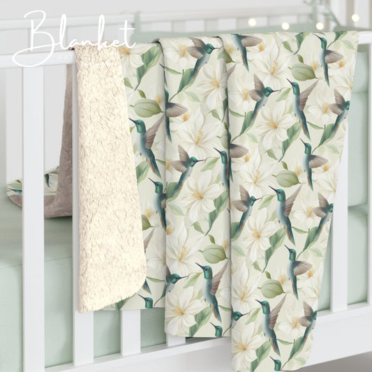 Sherpa Fleece Blanket - Tiny hummingbirds design