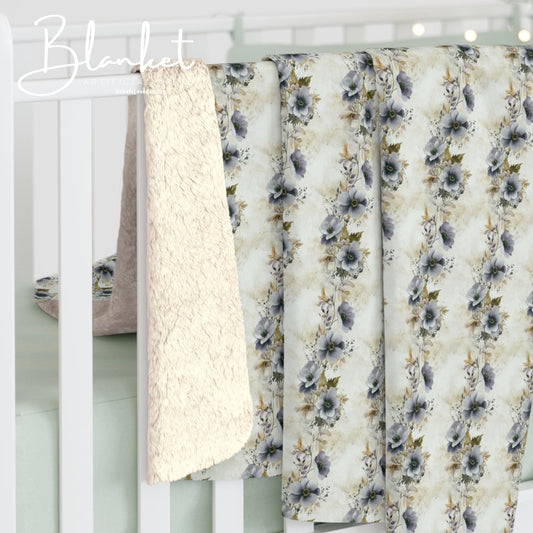 Sherpa Fleece Blanket - Blue and Gold Spiral Floral Wedding Print