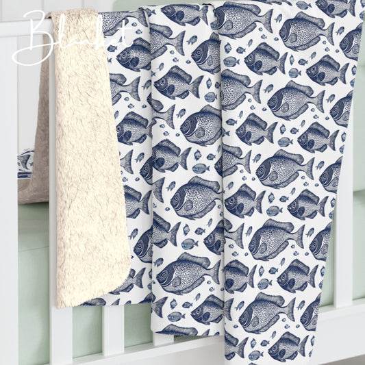 Cozy Fishes Themed Sherpa Fleece Blanket