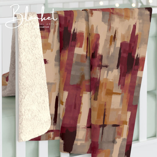 Cozy Abstract Sherpa Fleece Blanket, Warm Throw for Home Decor, Gift for Winter, Snuggle Blanket for Living Room, Rustic Style Blanket