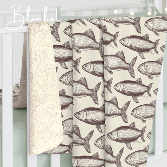 Cozy Fish Pattern Sherpa Fleece Blanket | Warm Throw, Perfect for Home Decor, Gifts, Camping, and Beach Days