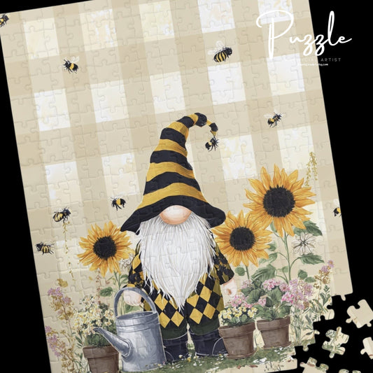 Sunflower Gnome Puzzle - Relaxing Family Fun, Home Decoration, Gift for Garden Lovers, 110-1014 Piece Options