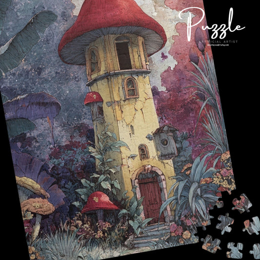 Whimsical Mushroom House Puzzle - 110, 252, 520, 1014-Piece Jigsaw Fun for Kids & Adults, Cozy Game Night Decor, Gift for Nature Lovers