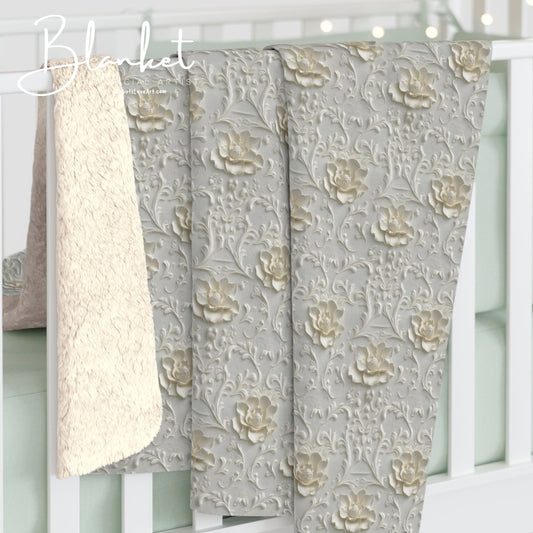 Sherpa Fleece Blanket - Wedding Pattern Silky White Yellow Hints
