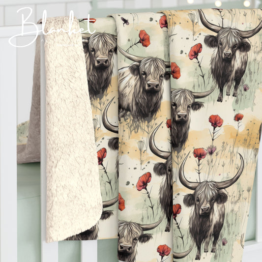Sherpa Fleece Blanket - Adorable Grunge Baby Highland Cow Design