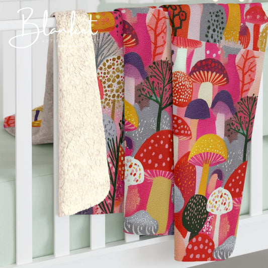 Cozy Mushroom Sherpa Fleece Blanket | Soft Throw for Home, Living Room, Kids' Room, Gifts, Seasonal Celebrations