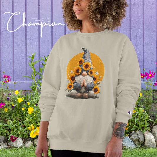 Sunflower Gnome Champion Sweatshirt, Cozy Fall Sweater, Perfect for Gifting, Birthday, Autumn Fashion, Cute Sweatshirt