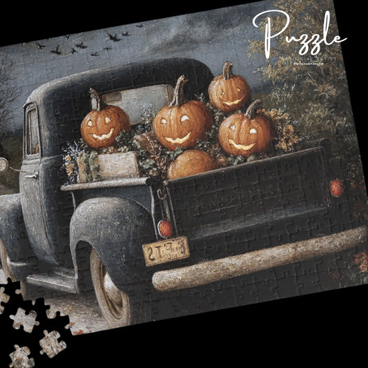Halloween Vintage Truck Puzzle - Seasonal Fun, Family Activity, Holiday Decor, Gift Idea, Jigsaw Game