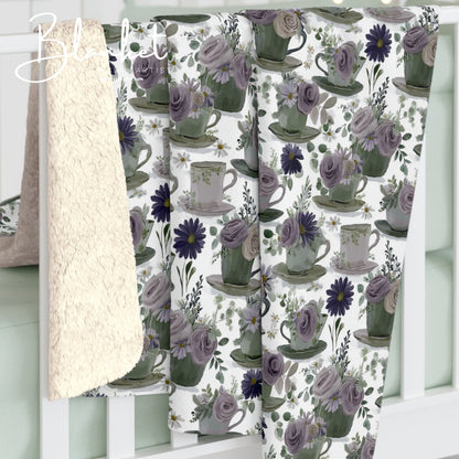 Floral Sherpa Fleece Blanket, Cozy Throw for Home Decor, Gift for Her, Boho Style