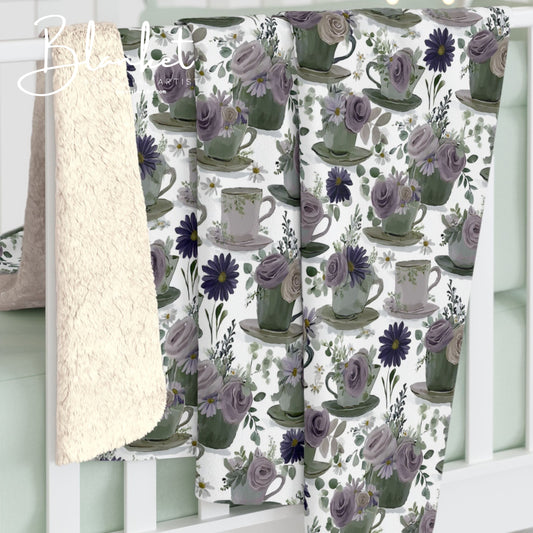 Floral Sherpa Fleece Blanket, Cozy Throw for Home Decor, Gift for Her, Boho Style