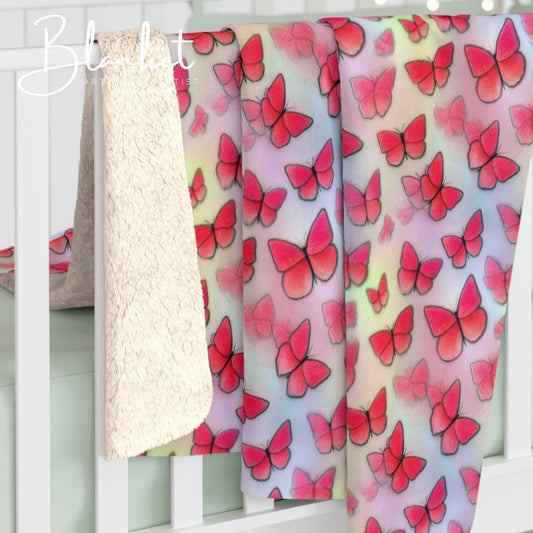 Butterfly Sherpa Fleece Blanket - Cozy Gift for Nature Lovers, Home Decor, Birthday