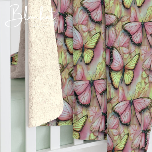 Butterfly Blossom Sherpa Fleece Blanket | Cozy Gift, Home Decor, Nature Lovers, Soft Throw, Birthday Present