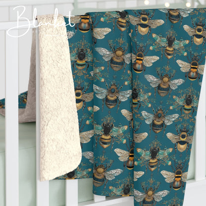 Soft Sherpa Fleece Blanket with Bee Design, Cozy Throw, Gift for Bee Lovers, Home Decor, Perfect for Winter