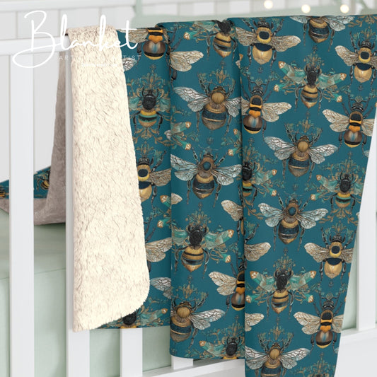 Soft Sherpa Fleece Blanket with Bee Design, Cozy Throw, Gift for Bee Lovers, Home Decor, Perfect for Winter