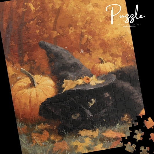 Whimsical Halloween Cat Puzzle - Fall Decor, Gift for Kids, Halloween Activity, Family Fun, Autumn Home Decor