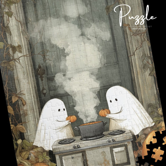 Halloween Ghost Puzzle - Cozy Family Activity, 110/252/520/1014 Pieces, Perfect Gift for Autumn, Spooky Decor, Fun for All Ages