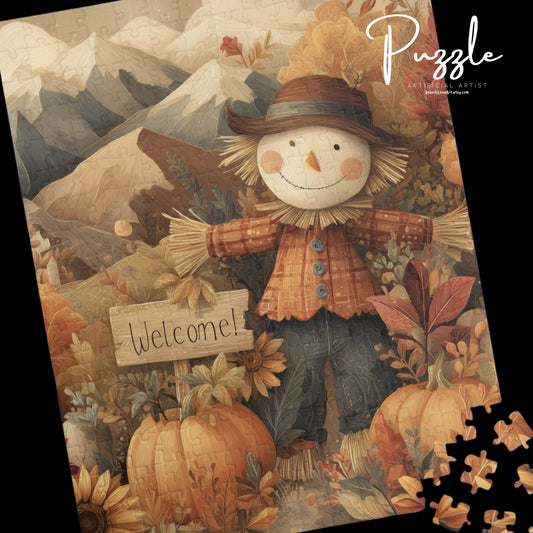 Autumn Scarecrow Puzzle – Fall Decor, Family Activity, Cozy Nights, Thanksgiving Fun, Scarecrow Scene, Gift for Puzzle Lovers