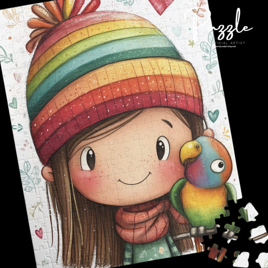 Colorful Girl and Parrot Puzzle - Fun Family Activity, Rainbow-Themed Kids Puzzle, Perfect Gift for Kids