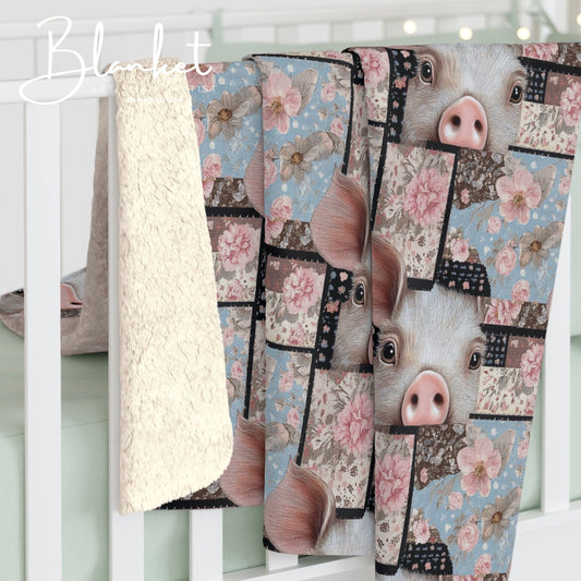 Cozy Farmhouse Sherpa Fleece Blanket, Pig Decor, Rustic Home Accents, Cozy Gift, Couch Throw Blanket, Farmhouse Decor, Animal Lover Gift