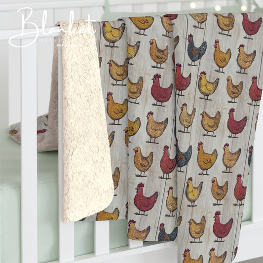 Cozy Chicken-Farm Sherpa Fleece Blanket | Farmhouse Decor, Gift for Cozy Nights, Chicken Lover's Gift, Indoor Comfort Throw