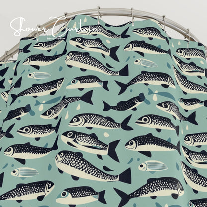 Fish Pattern Shower Curtain | Nautical Bath Decor, Unique Bathroom Accessory, Gift for Fisherman, Ocean Lover, Beach House Style