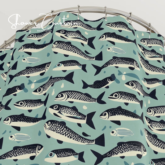 Fish Pattern Shower Curtain | Nautical Bath Decor, Unique Bathroom Accessory, Gift for Fisherman, Ocean Lover, Beach House Style