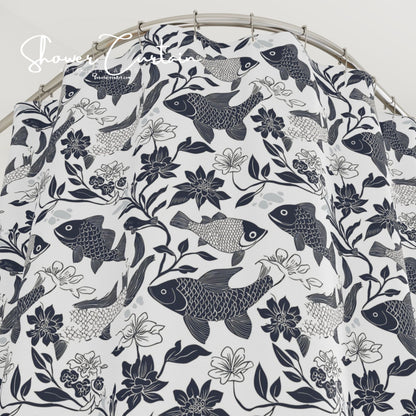 Elegant Floral Fish Shower Curtain - Stylish Bathroom Decor, Home Accessories, Unique Gifts, Nautical Theme, Modern Design