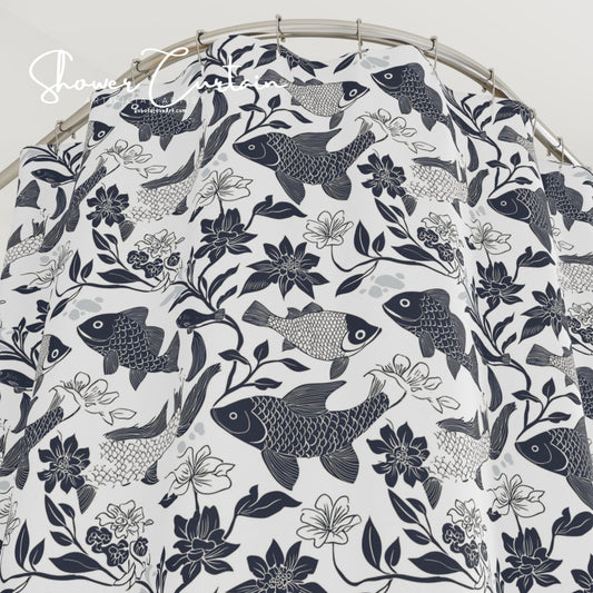 Elegant Floral Fish Shower Curtain - Stylish Bathroom Decor, Home Accessories, Unique Gifts, Nautical Theme, Modern Design