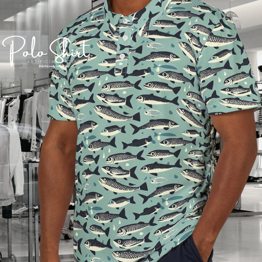 Fish Pattern Unisex Polo Shirt, Stylish Fishing Shirt, Summer Casual Wear, Nautical Gift, Outdoor Adventure Apparel