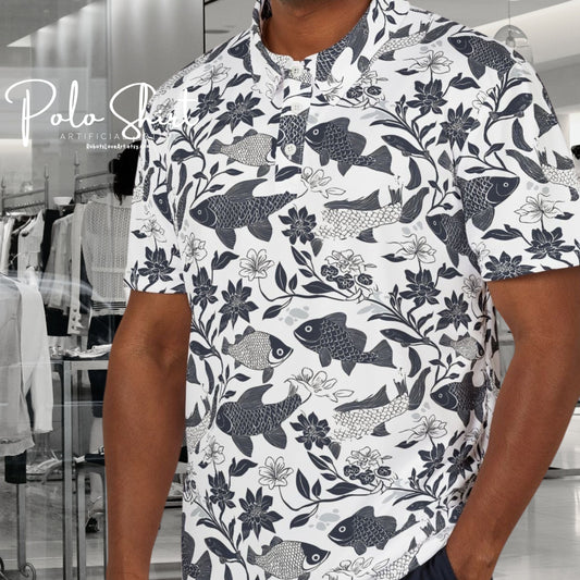 Stylish Fishes Floral Unisex Polo Shirt | Perfect for Summer, Casual Outings, Gift Ideas, Beach Wear