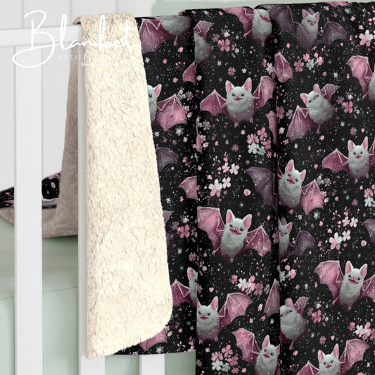 Sherpa Fleece Blanket - Pink Girl Grunge Halloween Bats