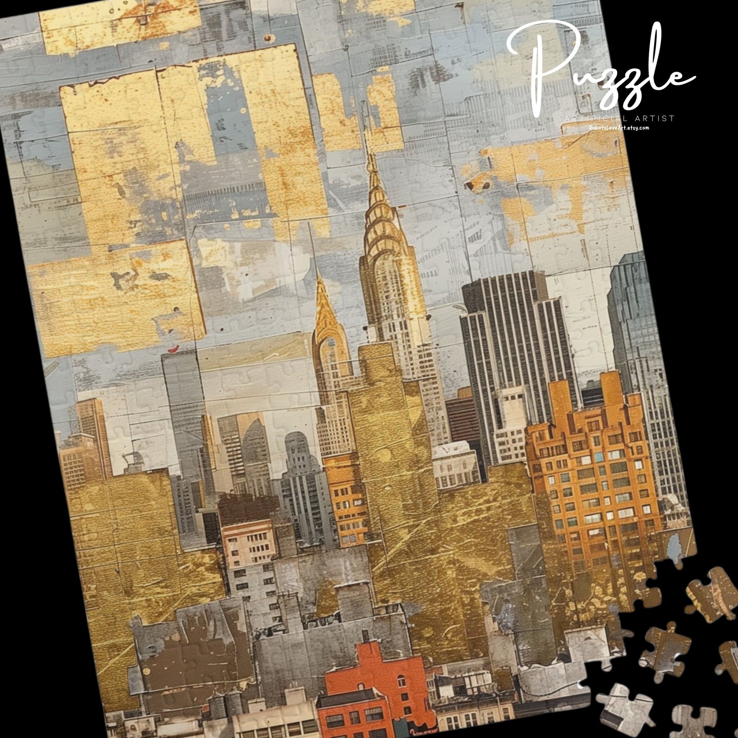 Golden Cityscape Puzzle - 110, 252, 520, 1014-piece, Fun Family Activity, Home Decor, Gift for All Ages, Relaxation and Mindfulness