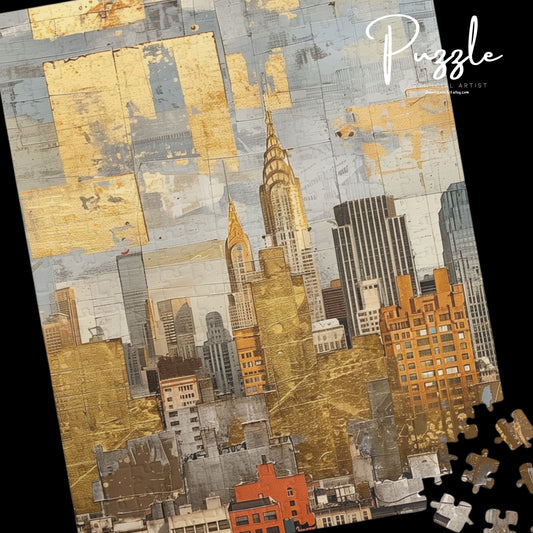 Golden Cityscape Puzzle - 110, 252, 520, 1014-piece, Fun Family Activity, Home Decor, Gift for All Ages, Relaxation and Mindfulness