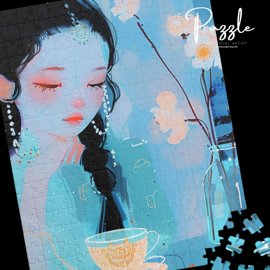 Artistic Puzzle Featuring Serene Teacup Design, Perfect Gift for Tea Lovers, Mindful Relaxation Activity Decor