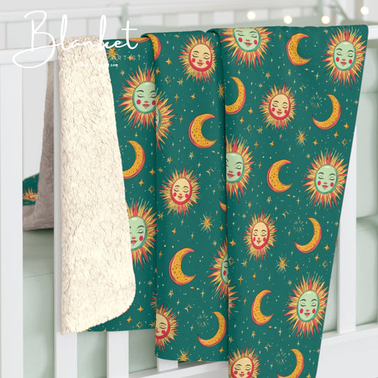 Cozy Celestial Sherpa Blanket, Soft Throw Blanket, Celestial Decor, Warm Gift, Astrology Blanket, Home Comforts
