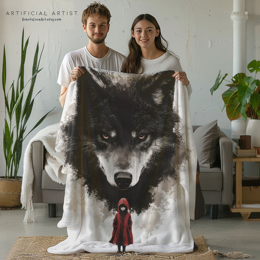 Little Red Riding Hood Wolf Sherpa Fleece Blanket | Perfect for Storybook, Gift for Her, Home Decor, Camping Essentials