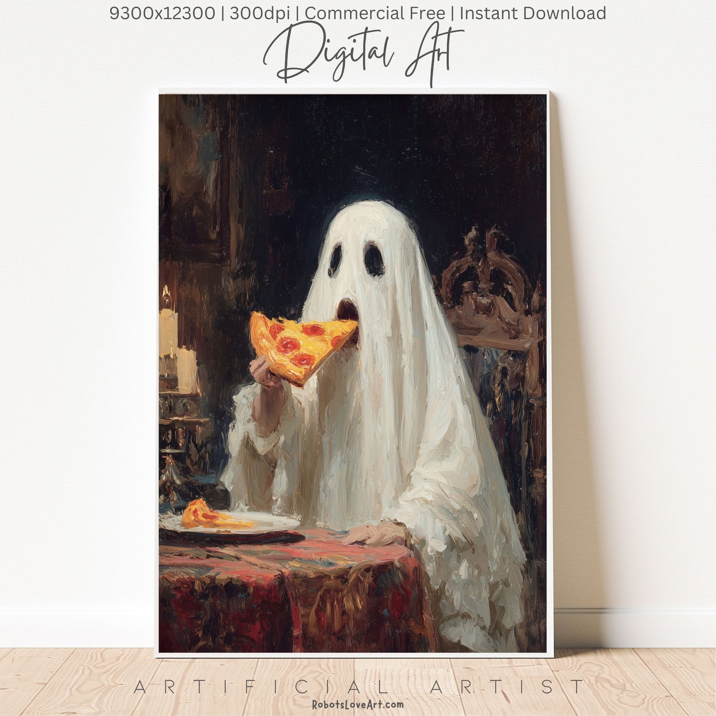 Ghost Pizza | Instant Download | Digital AI Art | Halloween Decor
