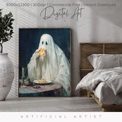 Ghost Pizza | Instant Download | Digital AI Art | Halloween Decor
