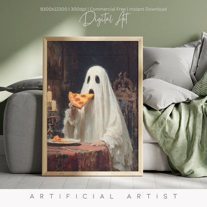 Ghost Pizza | Instant Download | Digital AI Art | Halloween Decor