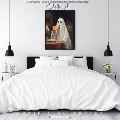 Ghost Pizza | Instant Download | Digital AI Art | Halloween Decor
