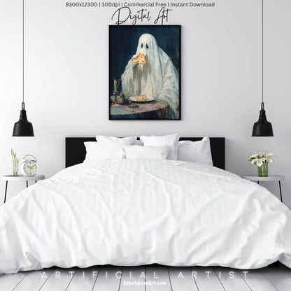 Ghost Pizza | Instant Download | Digital AI Art | Halloween Decor