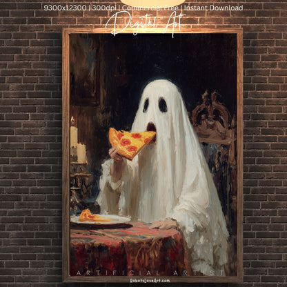Ghost Pizza | Instant Download | Digital AI Art | Halloween Decor