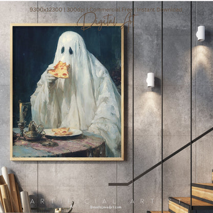Ghost Pizza | Instant Download | Digital AI Art | Halloween Decor