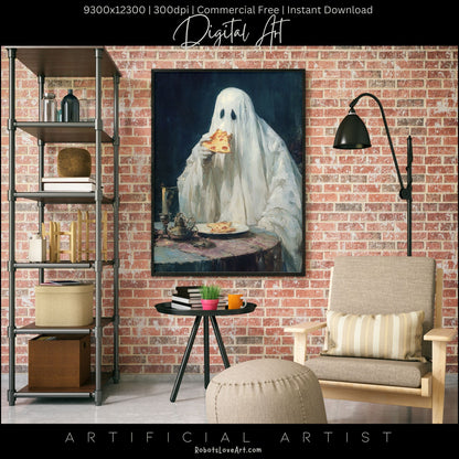 Ghost Pizza | Instant Download | Digital AI Art | Halloween Decor