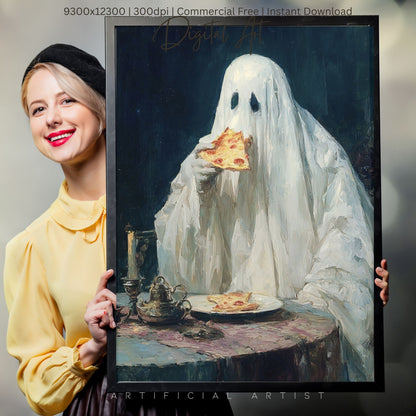 Ghost Pizza | Instant Download | Digital AI Art | Halloween Decor