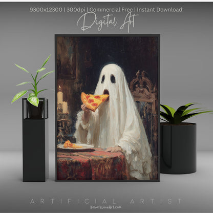Ghost Pizza | Instant Download | Digital AI Art | Halloween Decor